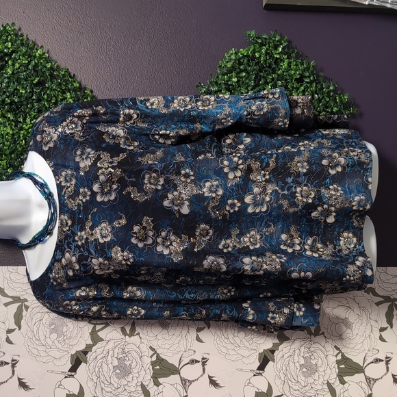 Glitz & Gold Blue Floral Top - Picture 4 of 7